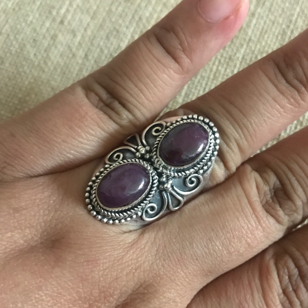 NEW boho purple crystal sterling silver 925 ring